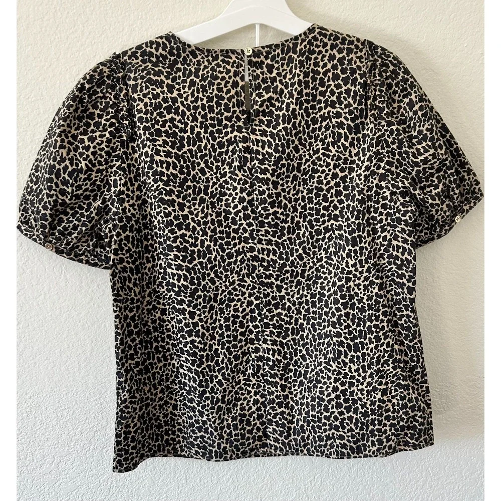 J.‎ Crew Preppy Leopard Print Cotton Puff Sleeve Ruffle Top Brown Tan Small